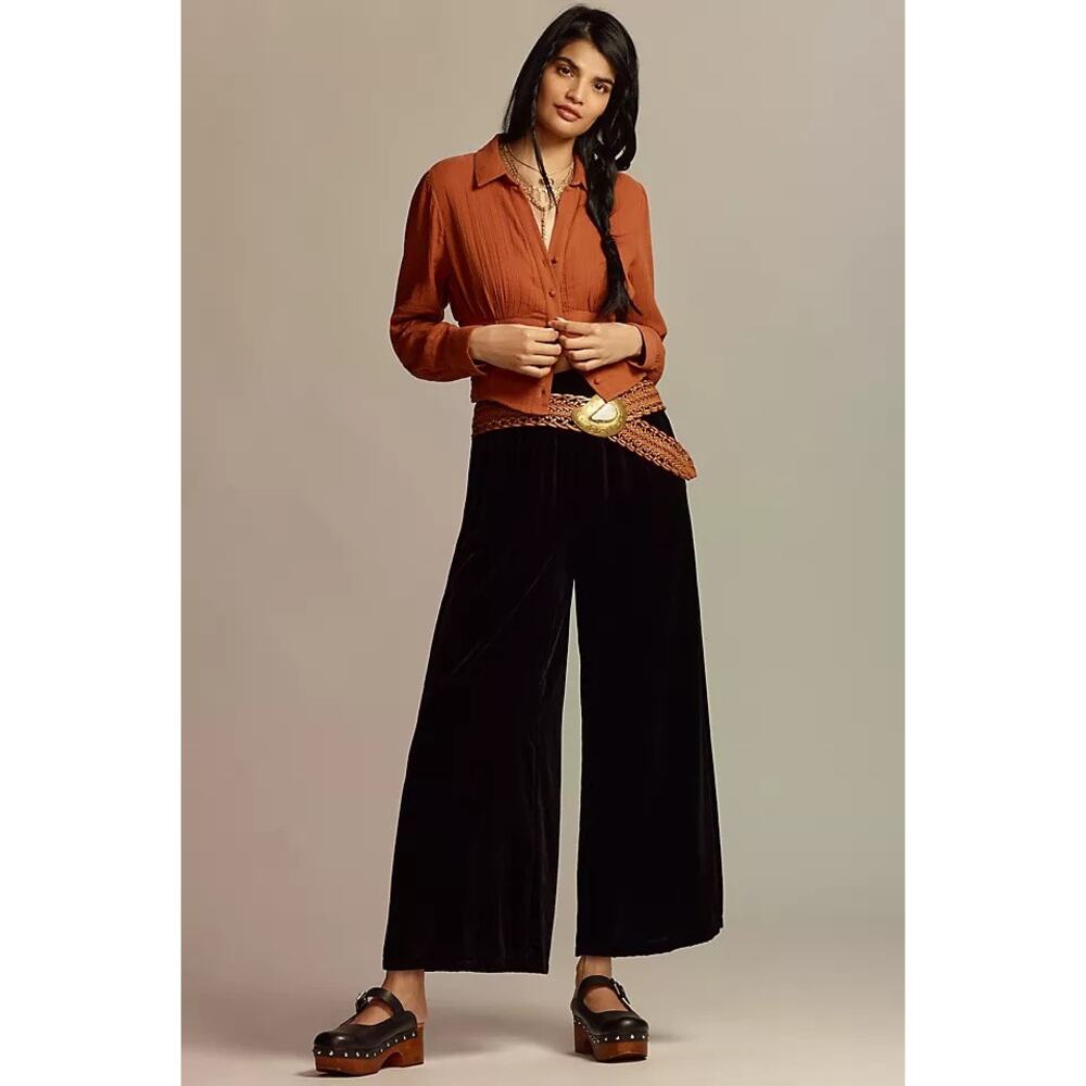 [Anthropologie] Black Velvet The Somerset Wide Leg Pants Elastic Waist NWT Sz XS